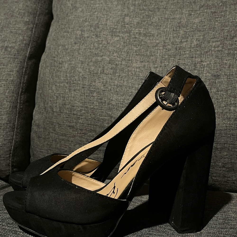 American Rag Black Suede Ankle Strap  Platform Heels